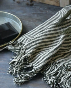 Geweven Sprei Olijfgroen Gebroken Wit Gestreept Met Kwastjes, IB Laursen 17 Geweven Sprei Olijfgroen Gebroken Wit Gestreept Met Kwastjes, IB Laursen -Ib Laursen geweven sprei olijfgroen gebroken wit gestreept met kwastjes ib laursen 7