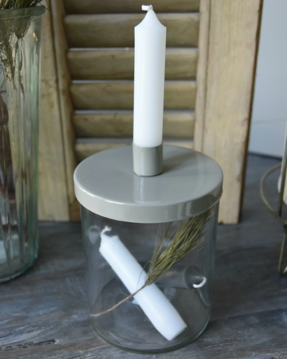 Glazen Pot Met Grijs Metalen Kaarsen Inzet, IB Laursen 3 Glazen Pot Met Grijs Metalen Kaarsen Inzet, IB Laursen