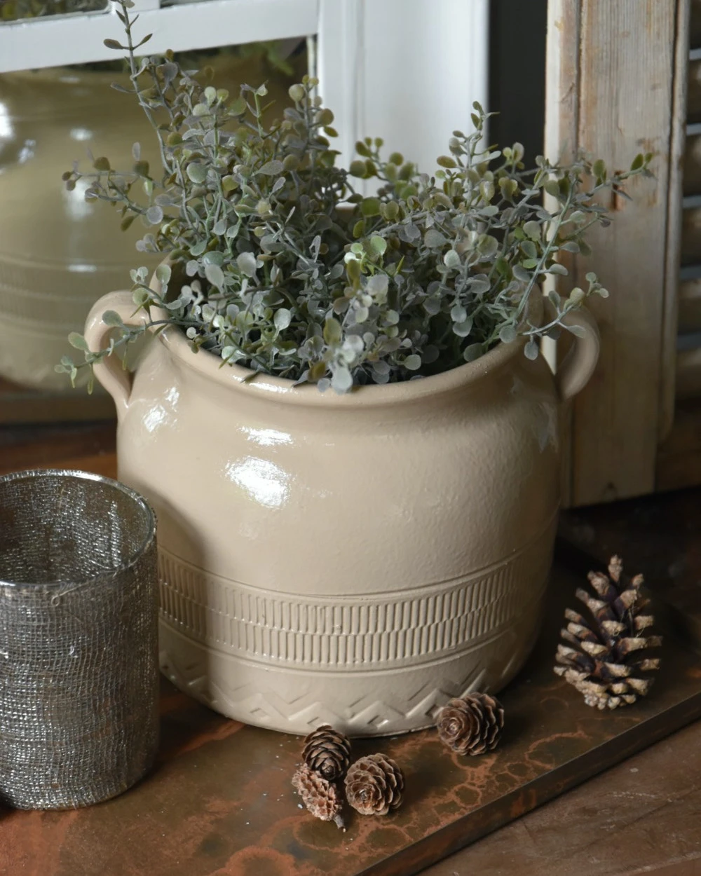 Gres Pot Met Patroon In Onderrand En Oren, IB Laursen 3 Gres Pot Met Patroon In Onderrand En Oren, IB Laursen