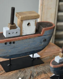 Houten Schip Op Metalen Standaard Handgeschilderd Blauw Groot, IB Laursen -Ib Laursen houten schip op metalen standaard handgeschilderd blauw groot ib laursen 1