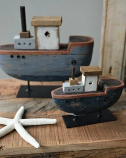 Houten Schip Op Metalen Standaard Handgeschilderd Blauw Groot, IB Laursen -Ib Laursen houten schip op metalen standaard handgeschilderd blauw groot ib laursen 2