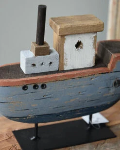 Houten Schip Op Metalen Standaard Handgeschilderd Blauw Groot, IB Laursen -Ib Laursen houten schip op metalen standaard handgeschilderd blauw groot ib laursen 6