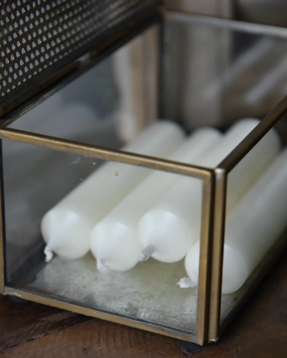 Kandelaar Kistje Antiek Look Metaal Glas, IB Laursen 4 Kandelaar Kistje Antiek Look Metaal Glas, IB Laursen - Afbeelding 2