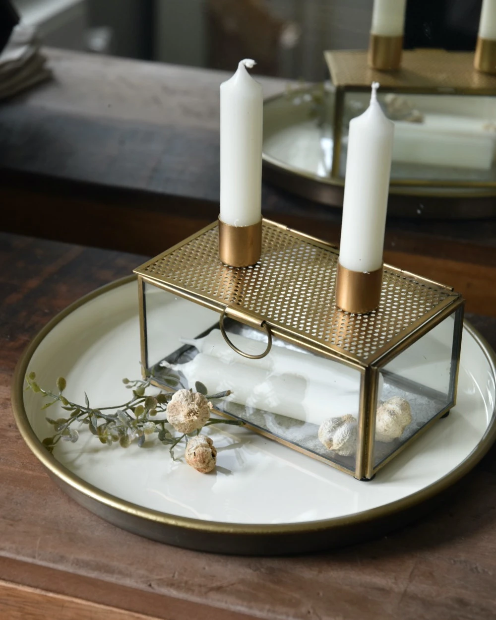 Kandelaar Kistje Antiek Look Metaal Glas, IB Laursen 5 Kandelaar Kistje Antiek Look Metaal Glas, IB Laursen - Afbeelding 3