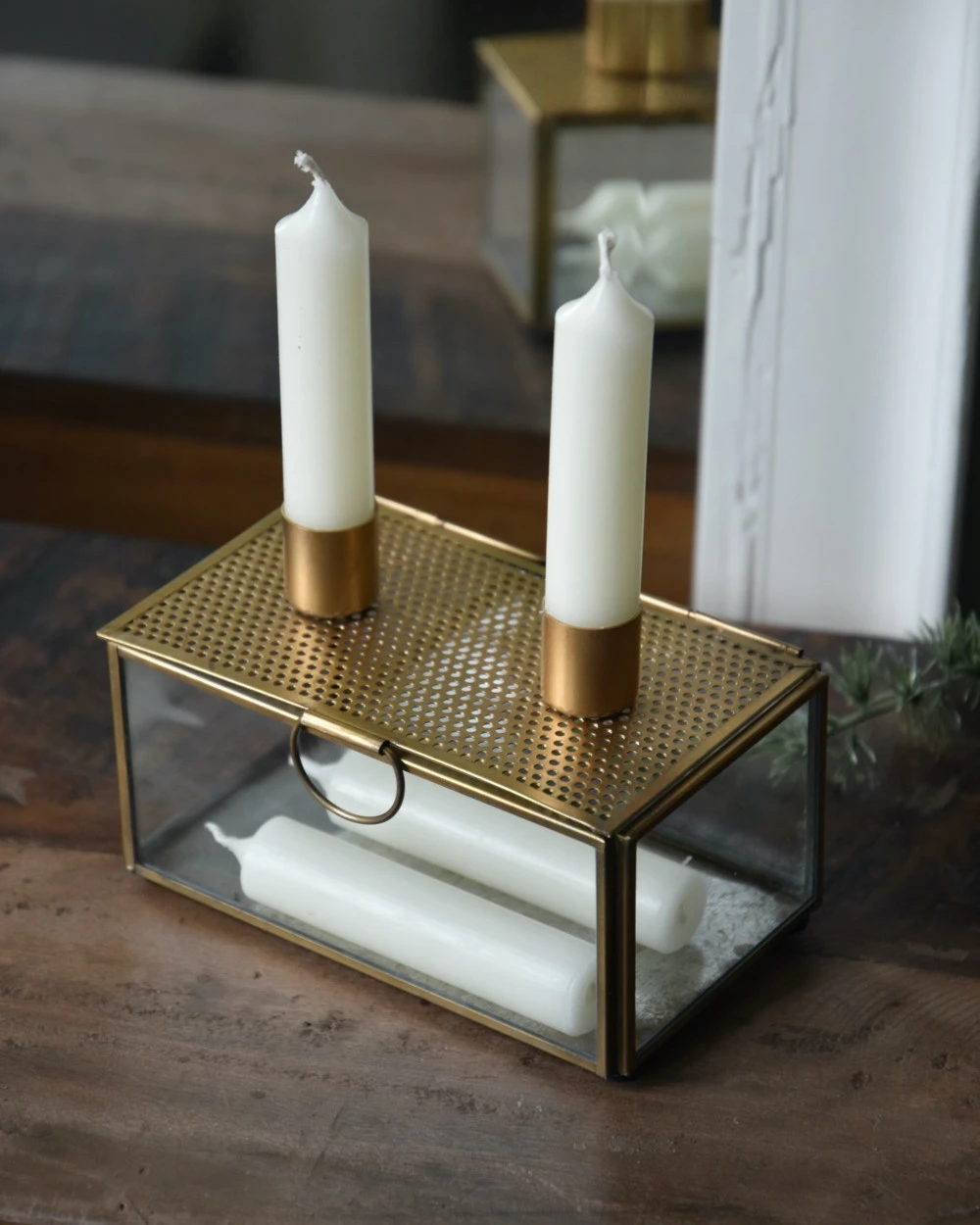 Kandelaar Kistje Antiek Look Metaal Glas, IB Laursen 6 Kandelaar Kistje Antiek Look Metaal Glas, IB Laursen - Afbeelding 4