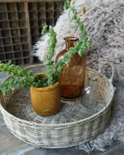 Rond Grijzig Rotan Dienblad Met Hengsels, IB Laursen