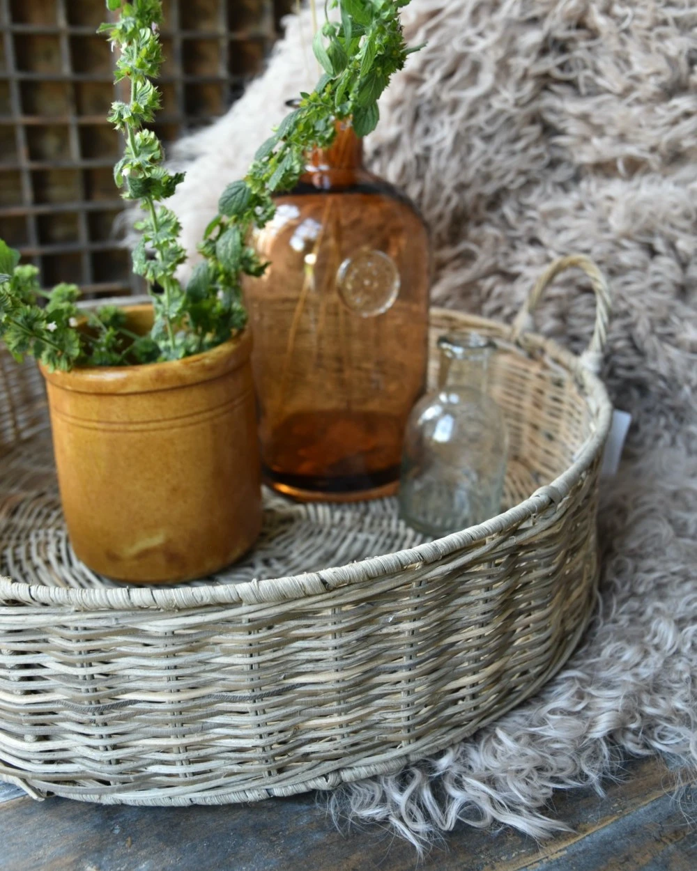 Rond Grijzig Rotan Dienblad Met Hengsels, IB Laursen 10 Rond Grijzig Rotan Dienblad Met Hengsels, IB Laursen - Afbeelding 8