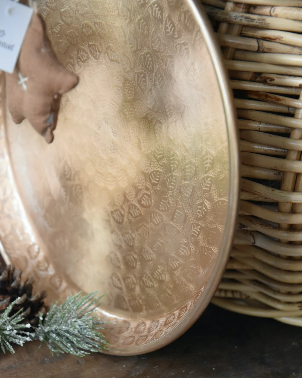 Rond Plateau Met Blad Patroon Antiek Goud/messing Look, IB Laursen 4 Rond Plateau Met Blad Patroon Antiek Goud/messing Look, IB Laursen - Afbeelding 2