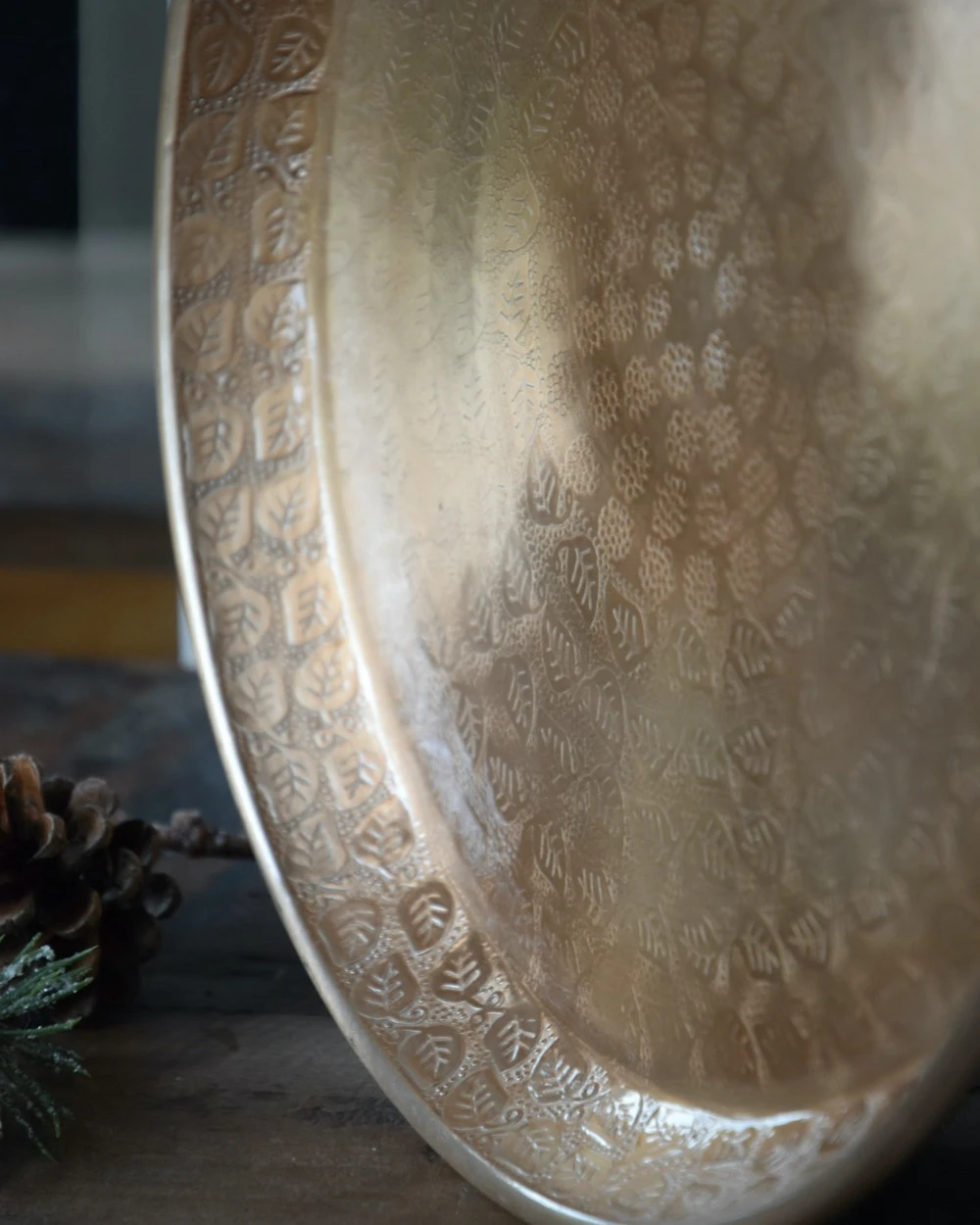 Rond Plateau Met Blad Patroon Antiek Goud/messing Look, IB Laursen 5 Rond Plateau Met Blad Patroon Antiek Goud/messing Look, IB Laursen - Afbeelding 3