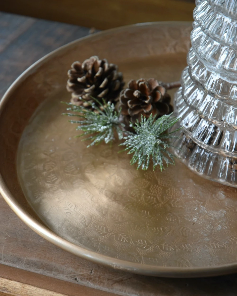 Rond Plateau Met Blad Patroon Antiek Goud/messing Look, IB Laursen 3 Rond Plateau Met Blad Patroon Antiek Goud/messing Look, IB Laursen