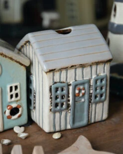 Theelicht Strand Huisje Løkken Met Grijs Blauw Plank Effect, IB Laursen