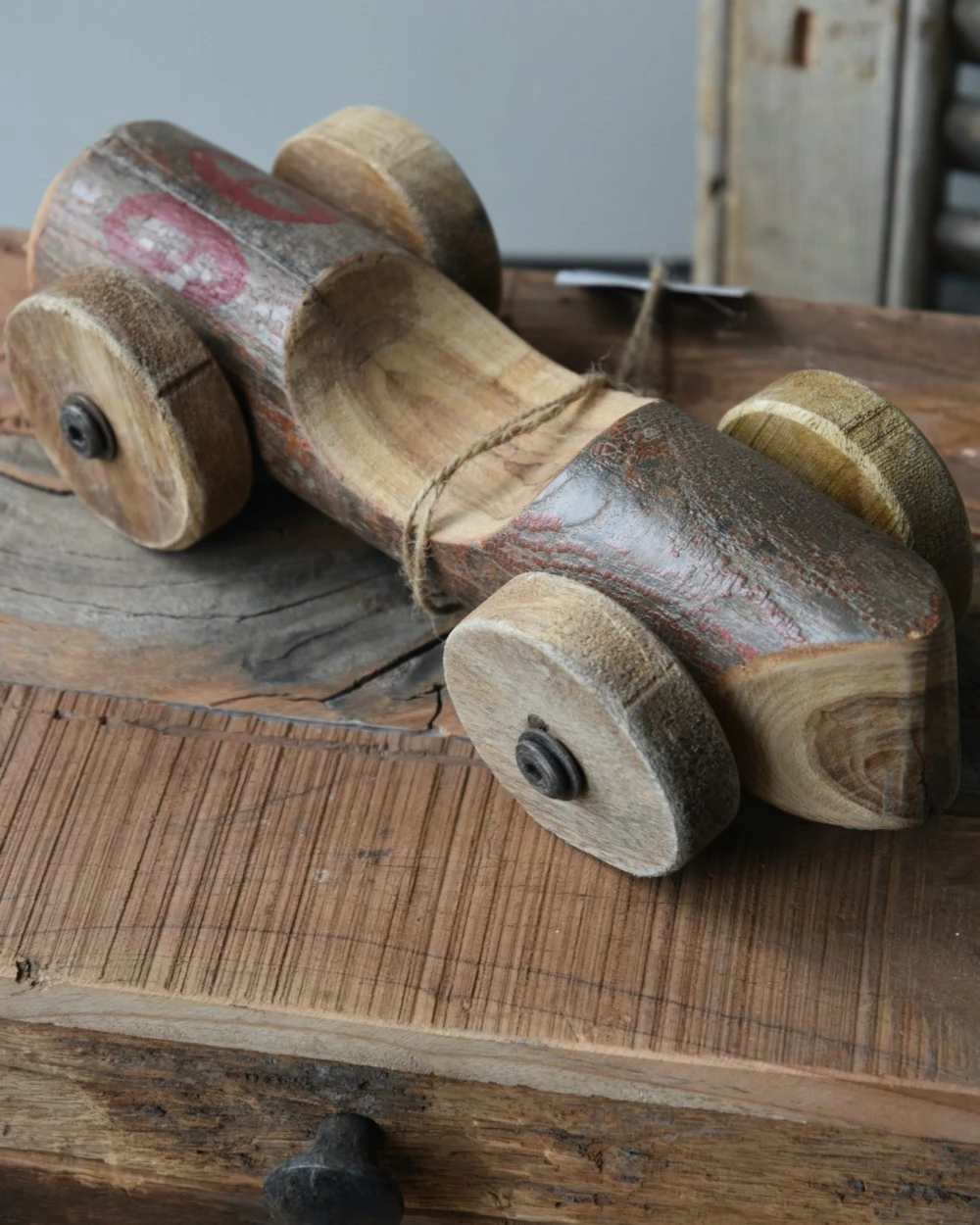 Unieke Vintage Race Auto Van Hout Met Rood Nr 96, IB Laursen 3 Unieke Vintage Race Auto Van Hout Met Rood Nr 96, IB Laursen