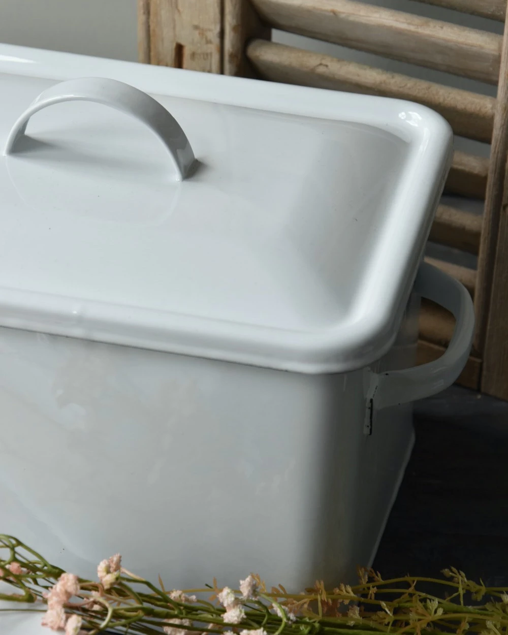 Wit Emaille Brood Trommel Met Oren En Deksel, IB Laursen 4 Wit Emaille Brood Trommel Met Oren En Deksel, IB Laursen - Afbeelding 2